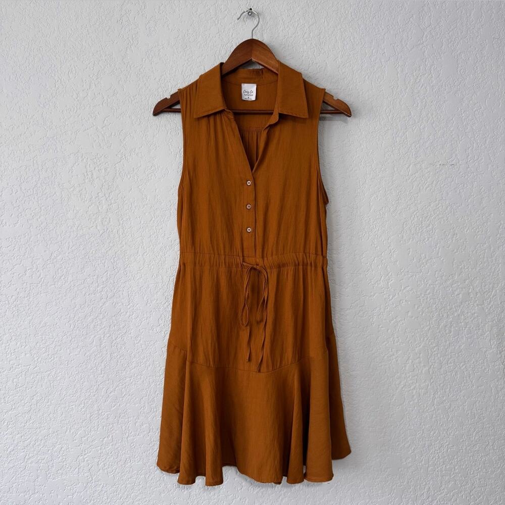 cozy co brown sleeveless tiered button up mini dress size small